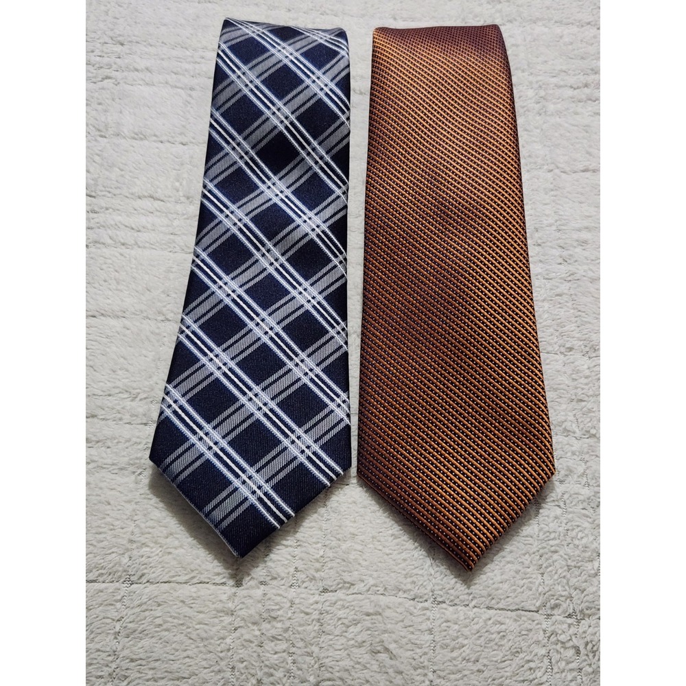 Jos A Bank Traveler Tie Men's 61" Brown Blue 100% Silk Stain Resistant Set Of‎ 2